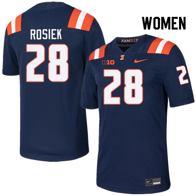 Women #28 Dylan Rosiek Illinois Fighting Illini College Football Jerseys Stitched-Navy